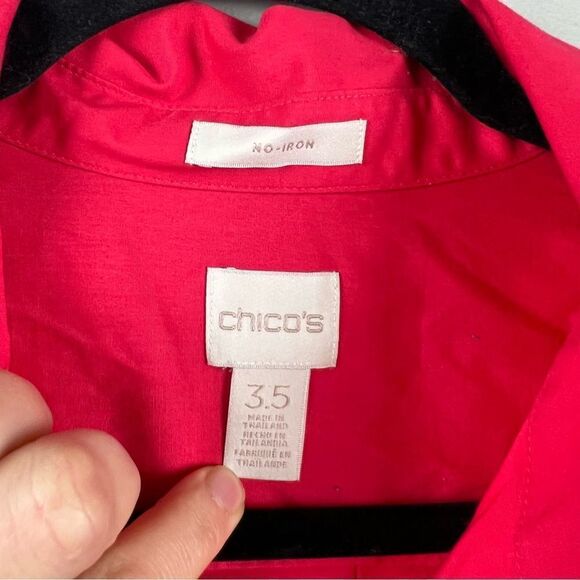 Chico’s no iron 3/4 sleeve fuchsia pink pleated boxy swing button down 3.5 18 XL - Picture 8 of 11